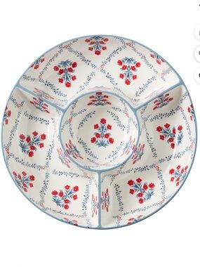 Floral Ceramic Divided Chip and Dip Tray, Red/White/Blue, by My Texas House 2026